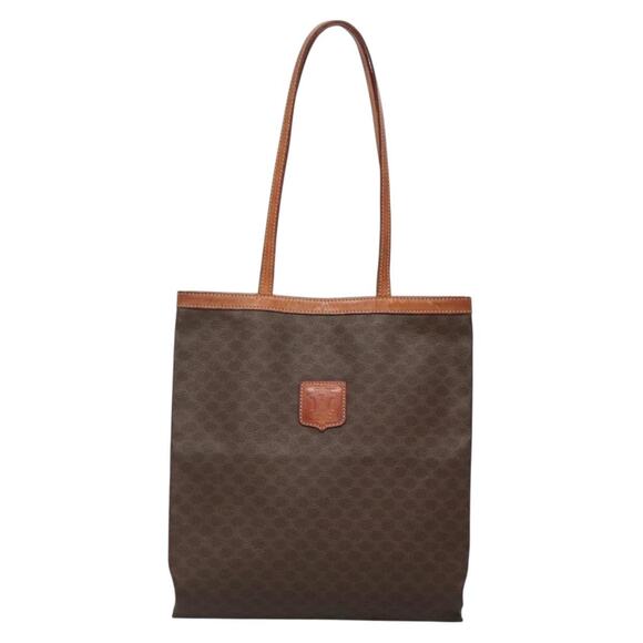 CELINE Macadam Canvas Tote Bag Pvc Brown Gold - Picture 2 of 11